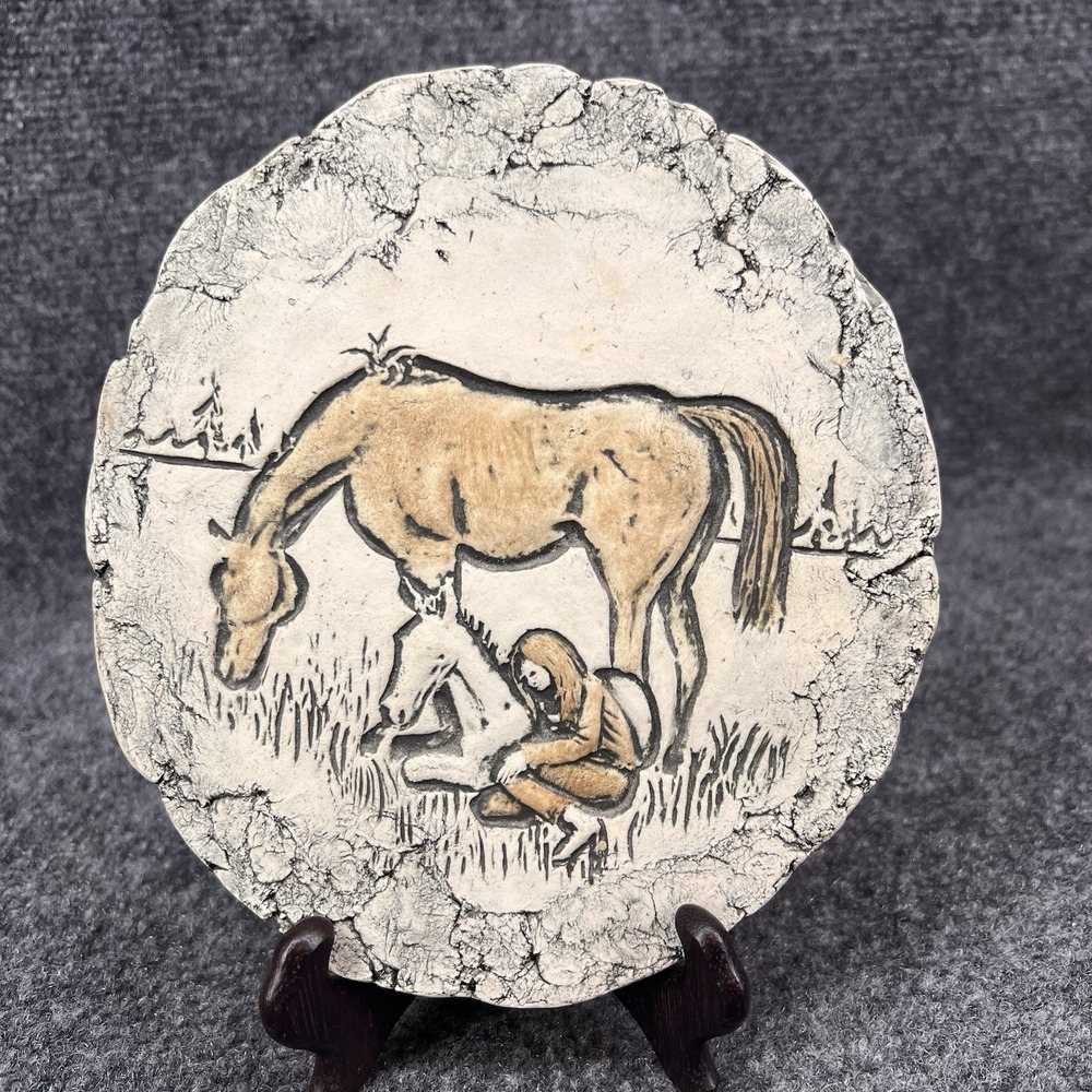 Shapes of Clay 7" Wall Plaque by Stan Langtwait Horse Foal Western Mt St Helens